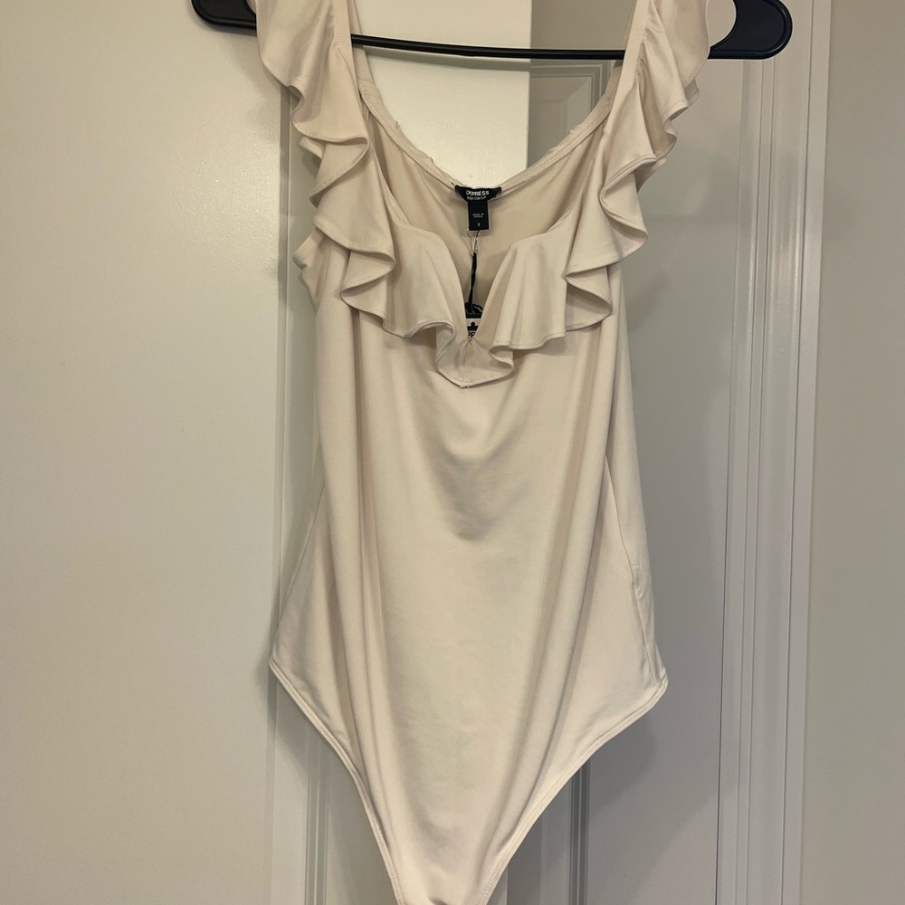 Express Cream Ruffle Bodysuit
